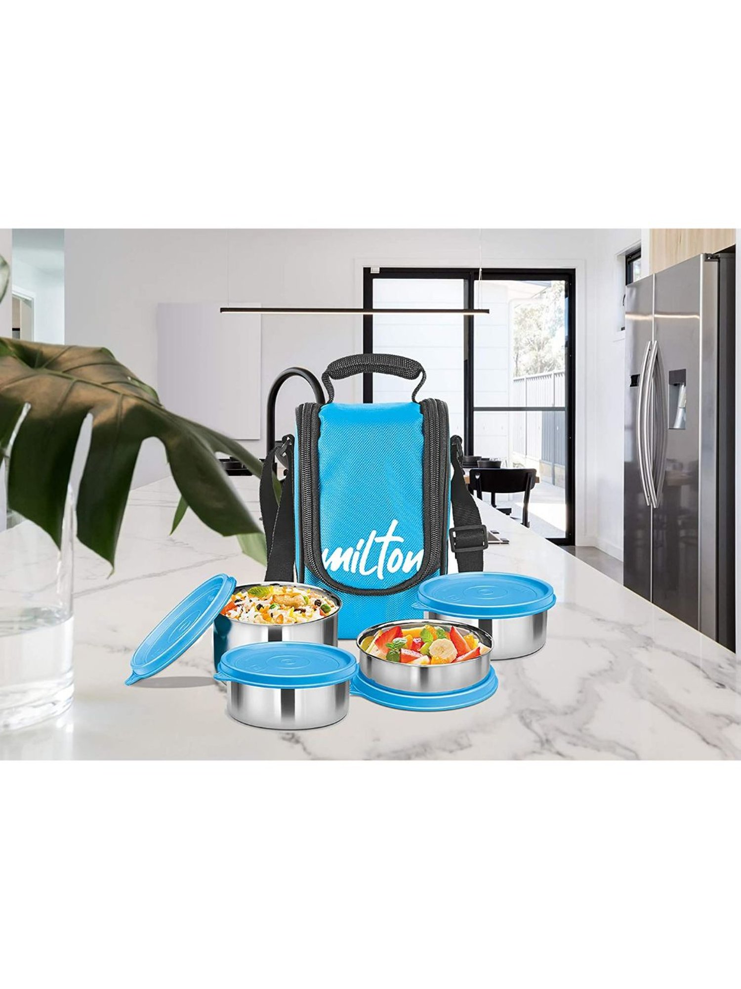 Milton Cyan Blue Stainless Steel Lunch Box With Bag