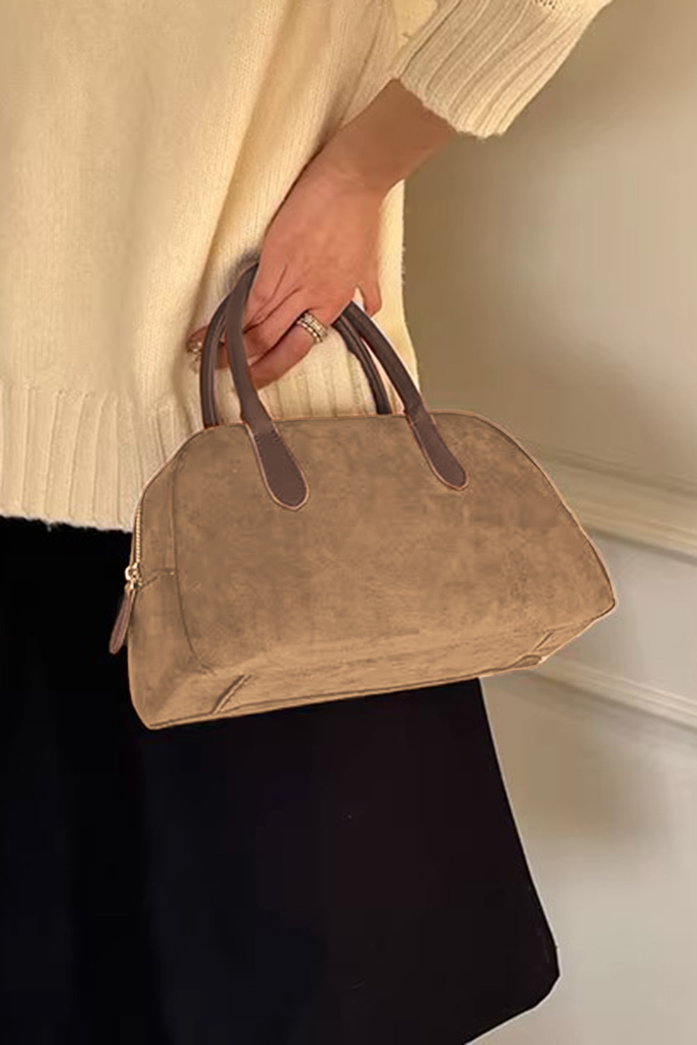 Black Colorblock Bowknot Pattern Knitted Tote Bag