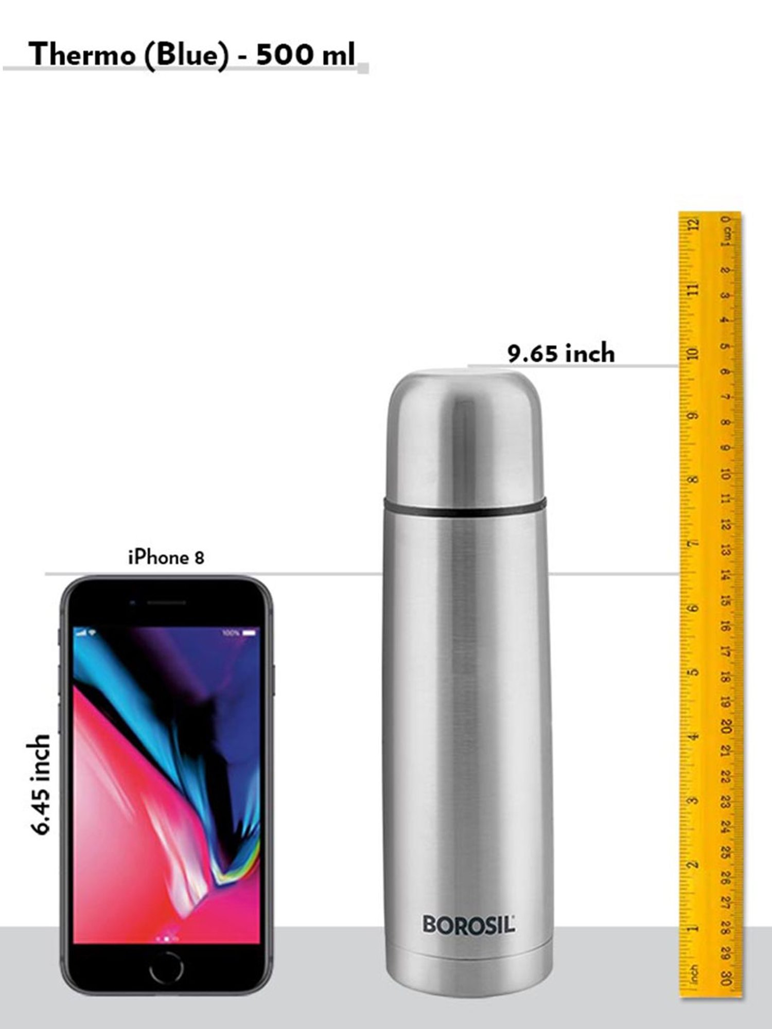 Borosil Silver Thermo Stainless Steel Flask - 500 ml