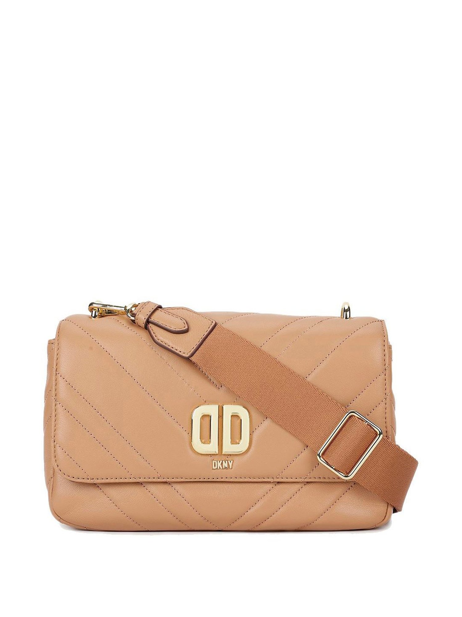 Dkny Neutral Leather Quilted Sling Handbag