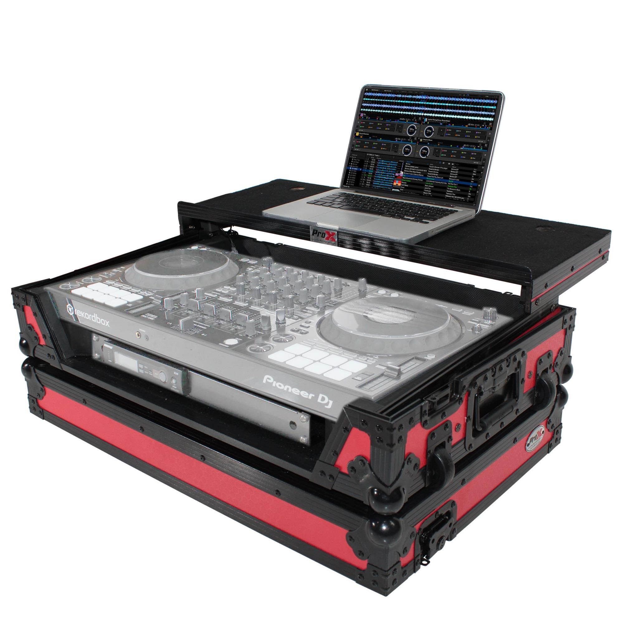 Digital Controller Flight Case W/Laptop Shelf & Wheels for Pioneer DDJ1000  (Black on Red)