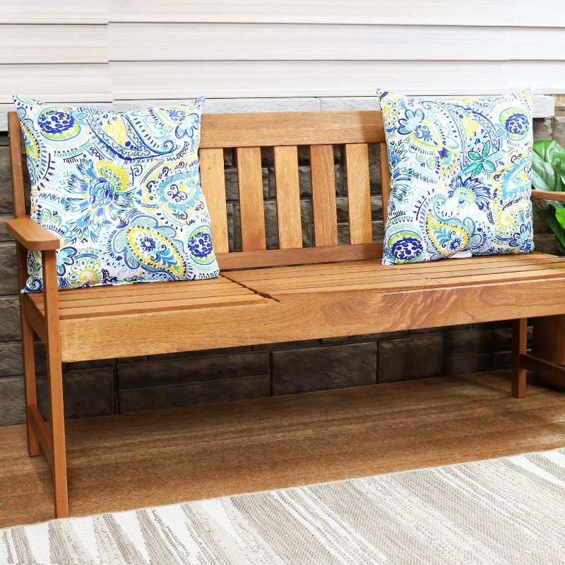 Sunnydaze Indoor/Outdoor Weather-Resistant Polyester Square Tufted Pillow with Zipper Closures - 19" - Aqua Paisley - 2pk