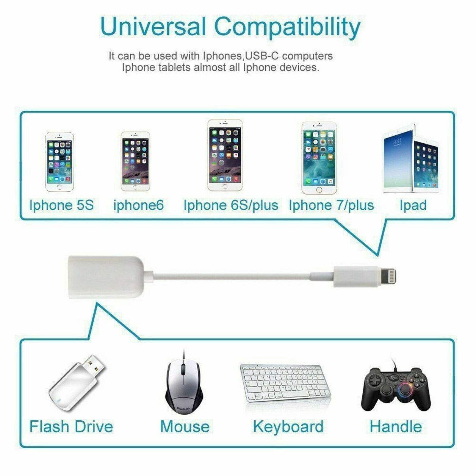 For iPhone 5 5s 6 6s Plus 7/XS/XR/X 8 Pin Male To USB Female OTG Adapter Cable