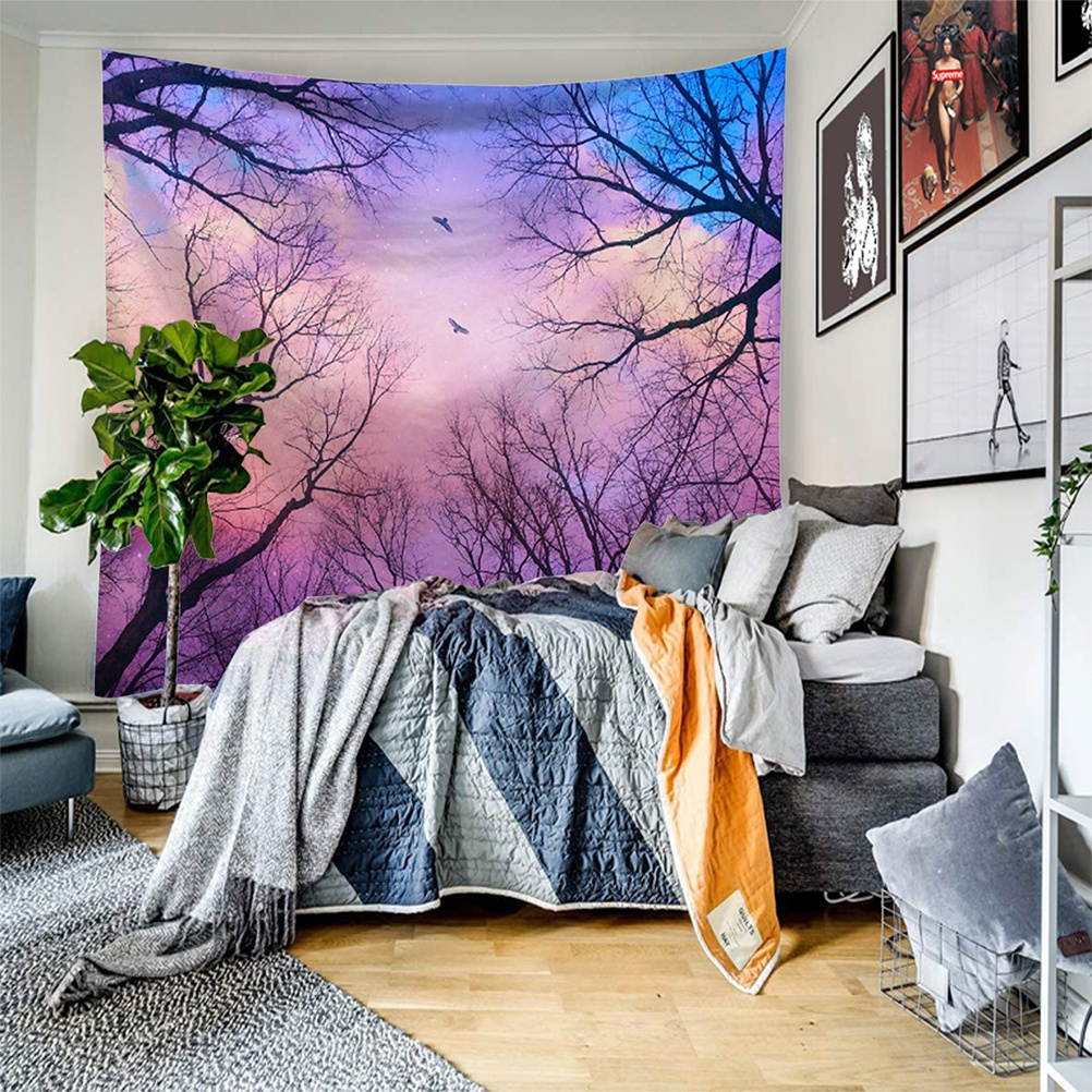 1Pc 203x150cm Household Wall Hanging Blanket Creative Forest Trees Tapestry Fashion Beach Towel Bath Shower Curtain for Yoga Room Bedroom Bathroom (Purple)