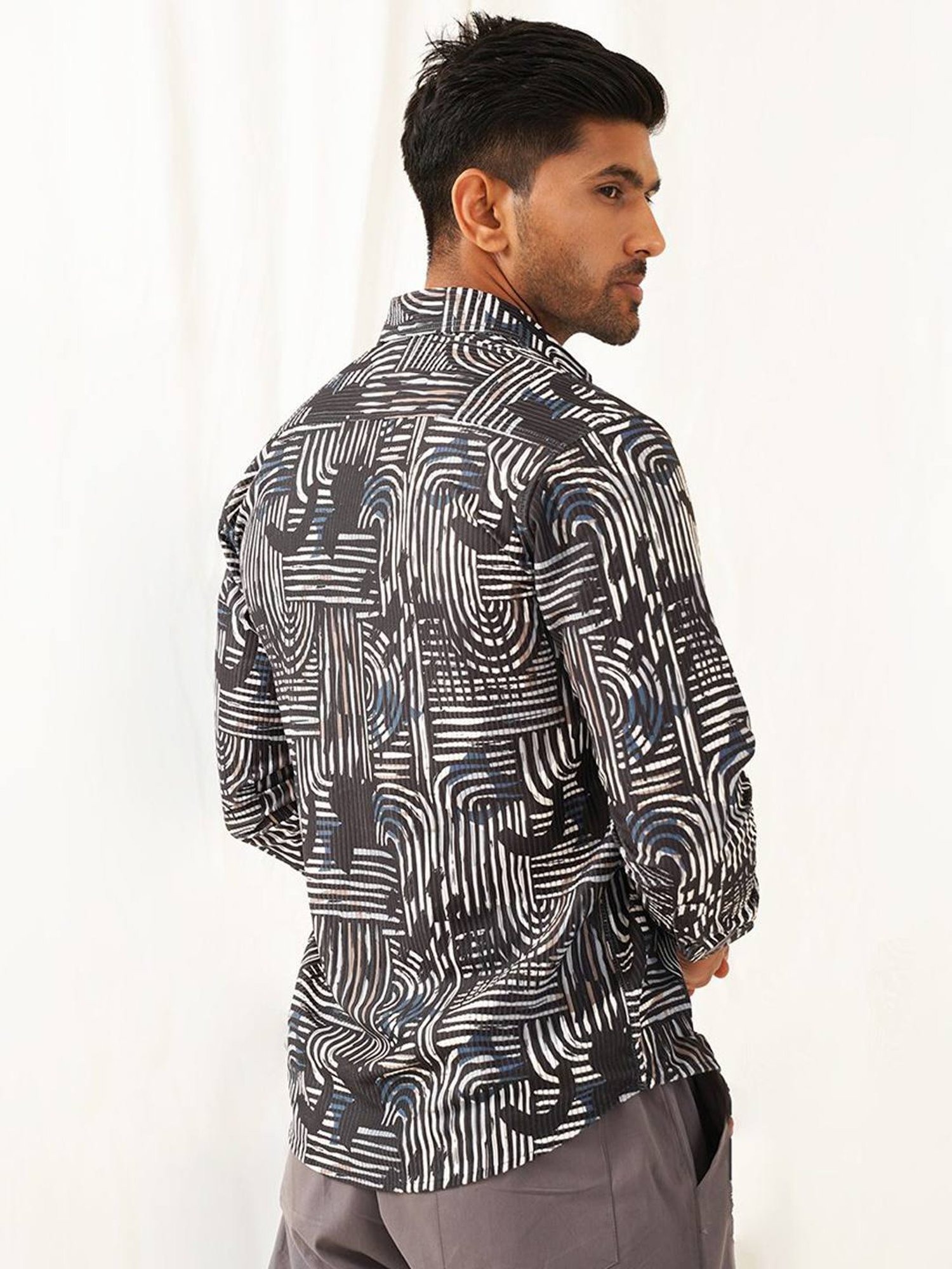 Indian Needle Charcoal Regular Fit Printed Shirt