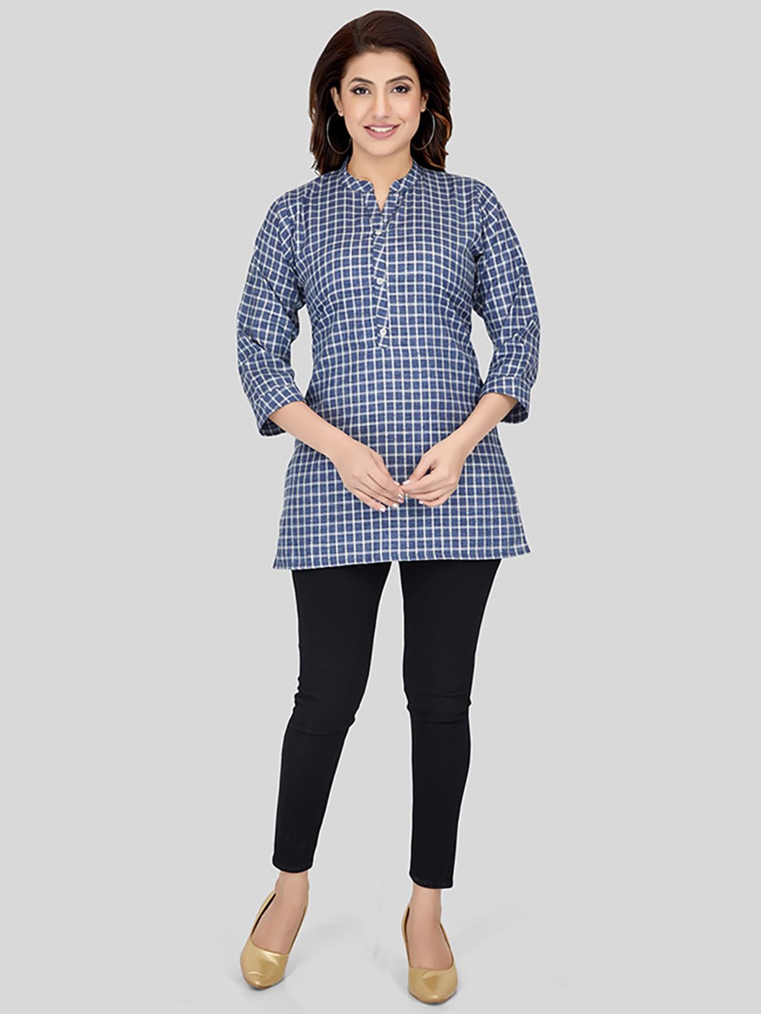 Saree Swarg Blue Printed Straight Short Kurti