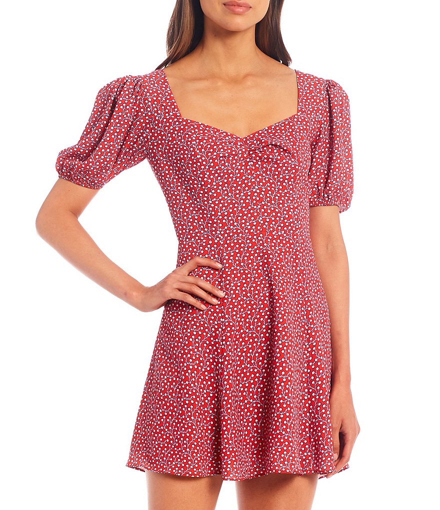 French Connection Elao Drape Puff Sleeve Sweetheart Neck Mini Dress