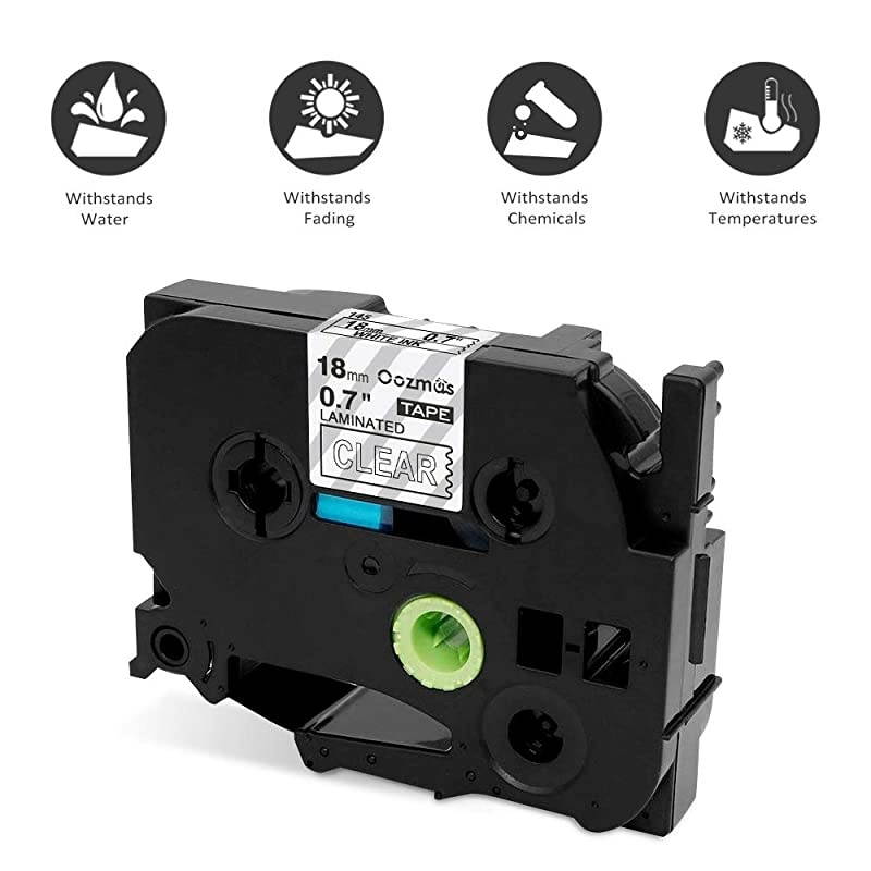Compatible Label Tape Replacement for TZe White on Clear PTouch Label Tape 18mm 34 Inch Standard Laminated TZE145 Compatible with Brother Label Maker PTD600VP PTD400AD PT2730VP 4Pack