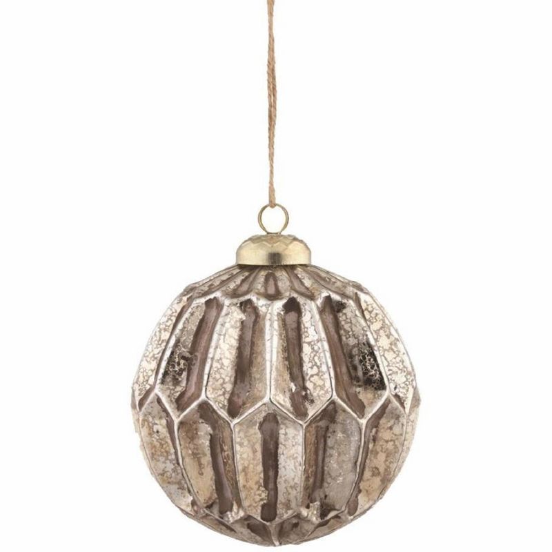 Napa Home and Garden 3.75" Weathered Mercury Glass Honeycomb Ball Christmas Ornament - Gold