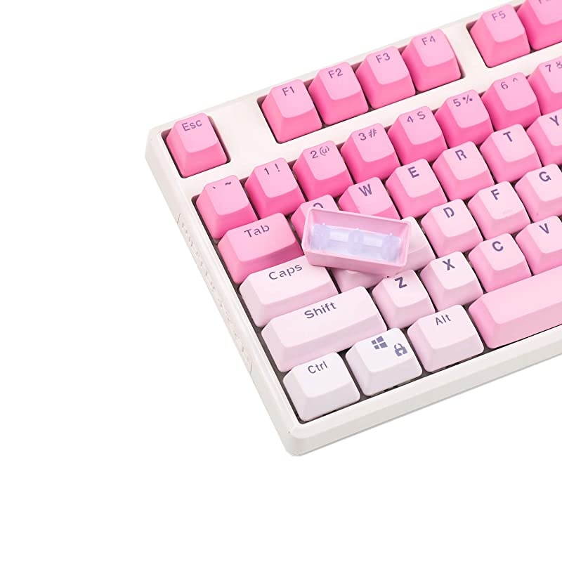 Double Shot 104 Dyed PBT Shine Through Keyset OEM Profile Keycap Set for Cherry MX Switches Mechanical Keyboard 104 87 61 (Pink Gradient) (Only Keycaps)