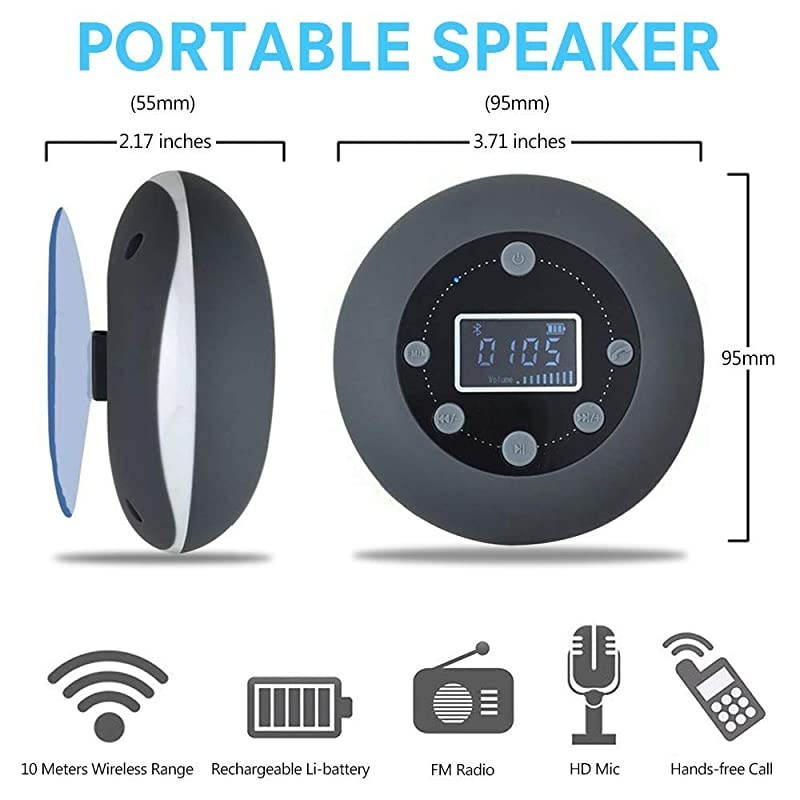Shower Radio Bluetooth Speaker 50  Waterproof Wireless Bathroom Dab Music with Suction Cup FM Microphone 10 Hours LCD Clock Display SD Card Playing Free Call for iPhone