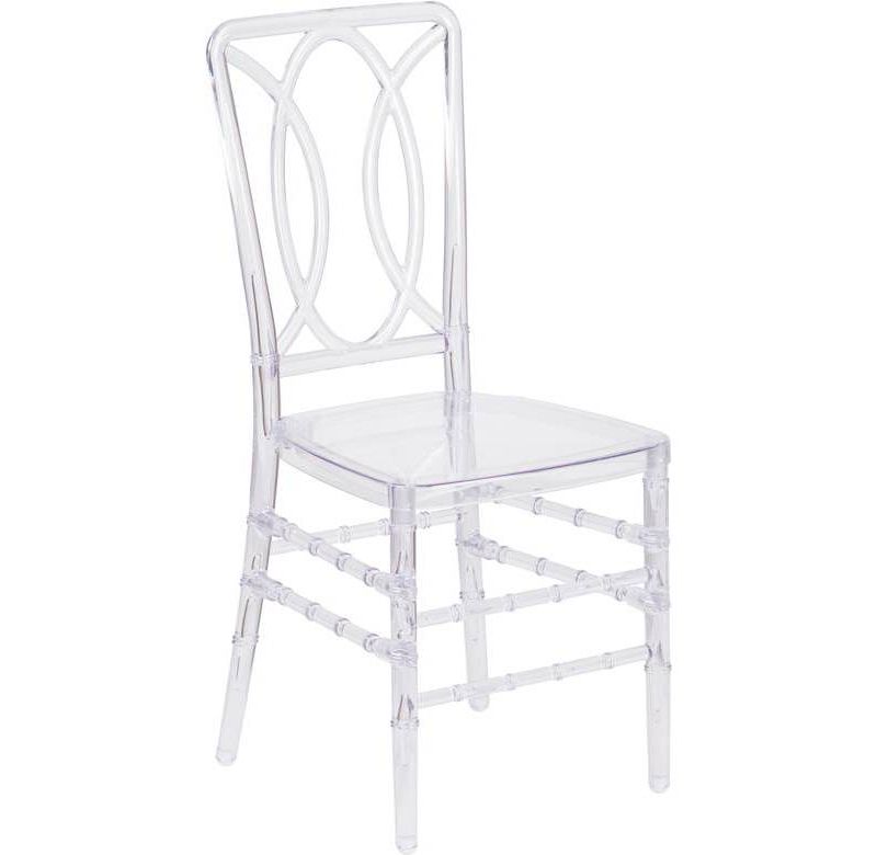 Flash Elegance Ghost Stacking Chair with Designer Back Crystal Ice - Riverstone Furniture Collection