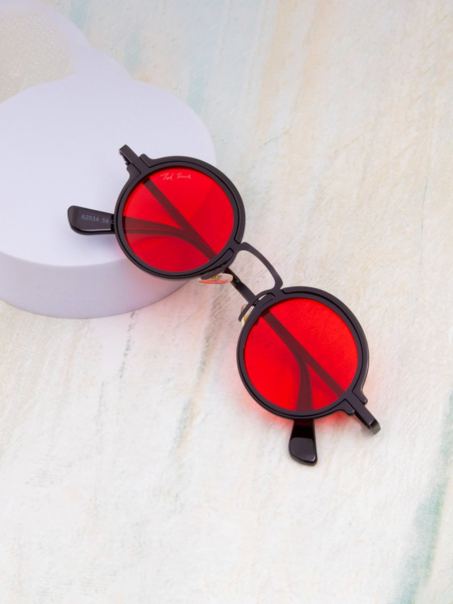 Ted Smith Red Round UV Protection Unisex Sunglasses