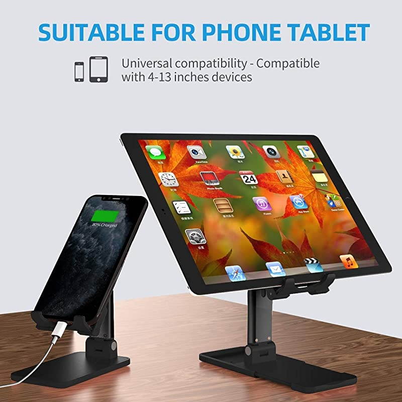 Adjustable Cell Phone Stand for Desk  Foldable Tablet Stands Portable Mobile Phone Holder Mount Compatible with Samsung Galaxy iPad Mini iPhone 11 X Xr Xs Max Smartphone KindleTablets Black