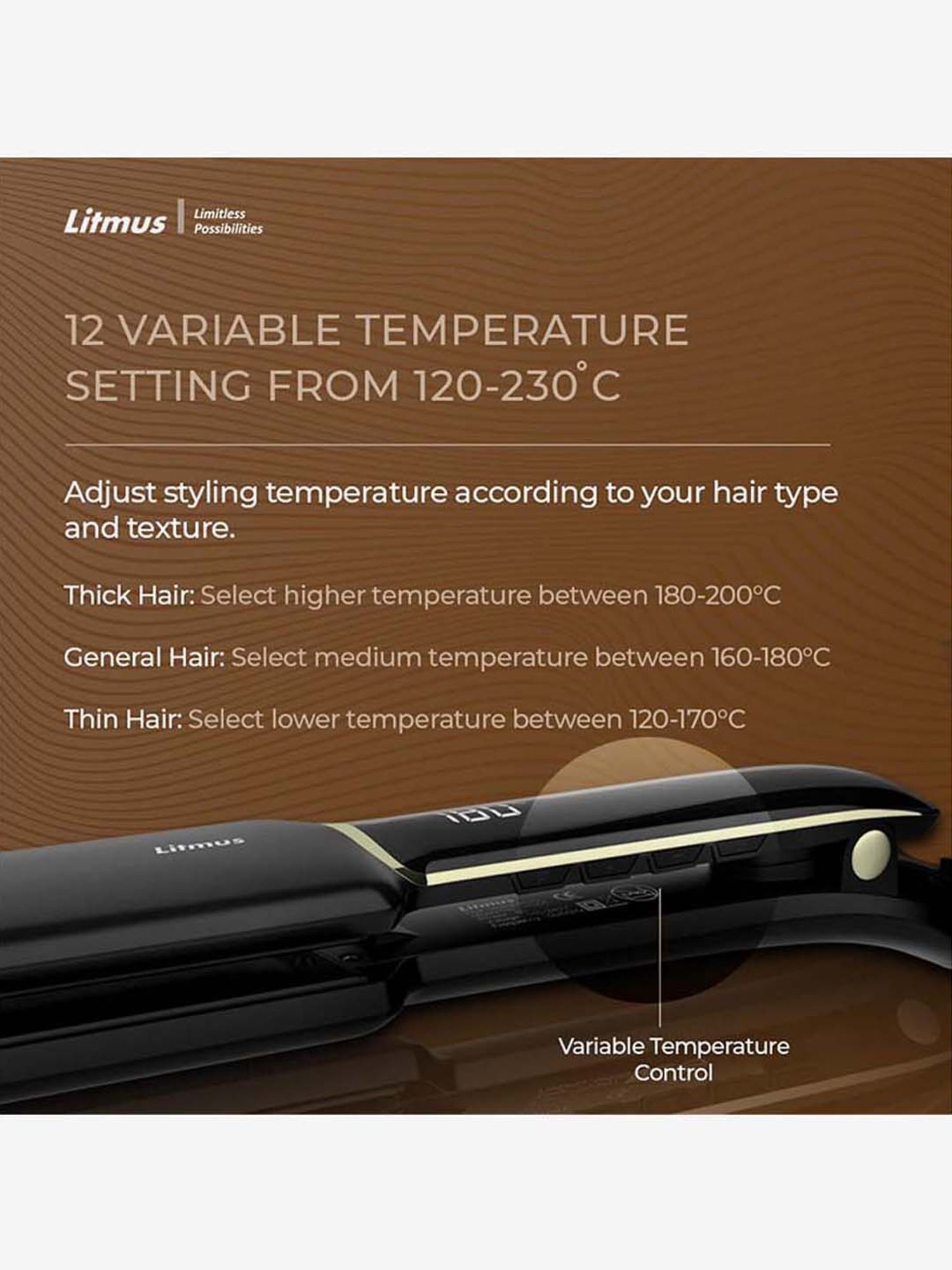 Litmus HS44 Luxury Edition Wide 3D Ceramic Plate Hair Straightener (Black)