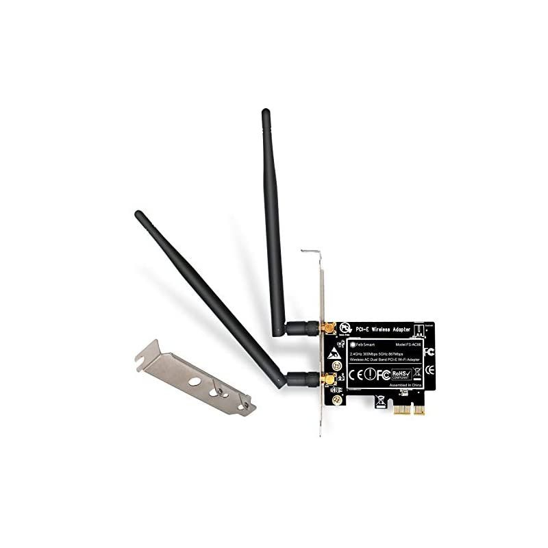 Wireless AC Dual Band AC1200 (2.4GHz 300Mbps or 5GHz 867Mbps) PCIE Wi-Fi Adapter for Windows Server,7,8,8,1,10(32/64bit) Desktop PCs Online Gaming and Video Streming-PCIe WiFi Card(FS-AC86)