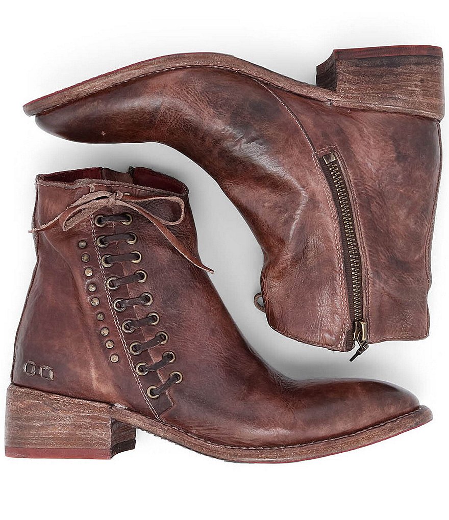 Bed Stu Aldina Leather Side Lace Up Block Heel Booties