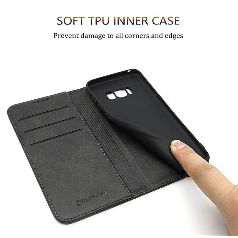 Phone Case Cover for Samsung Galaxy S8 Galaxy S8 Flip Protective Case Black for Men Women  Strong Magnetic No Buckle Samsung Galaxy S8 Leather Wallet Case with Card Holder Kickstand