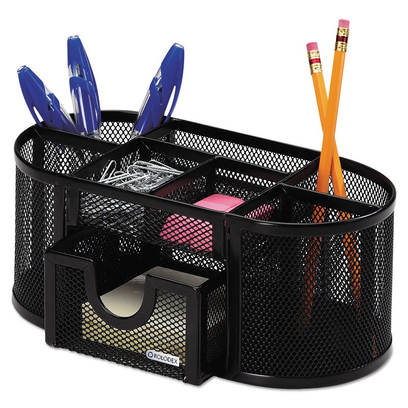Rolodex Mesh Pencil Cup Organizer Four Compartments Steel 9 1/3 x 4 1/2 x 4 Black 1746466