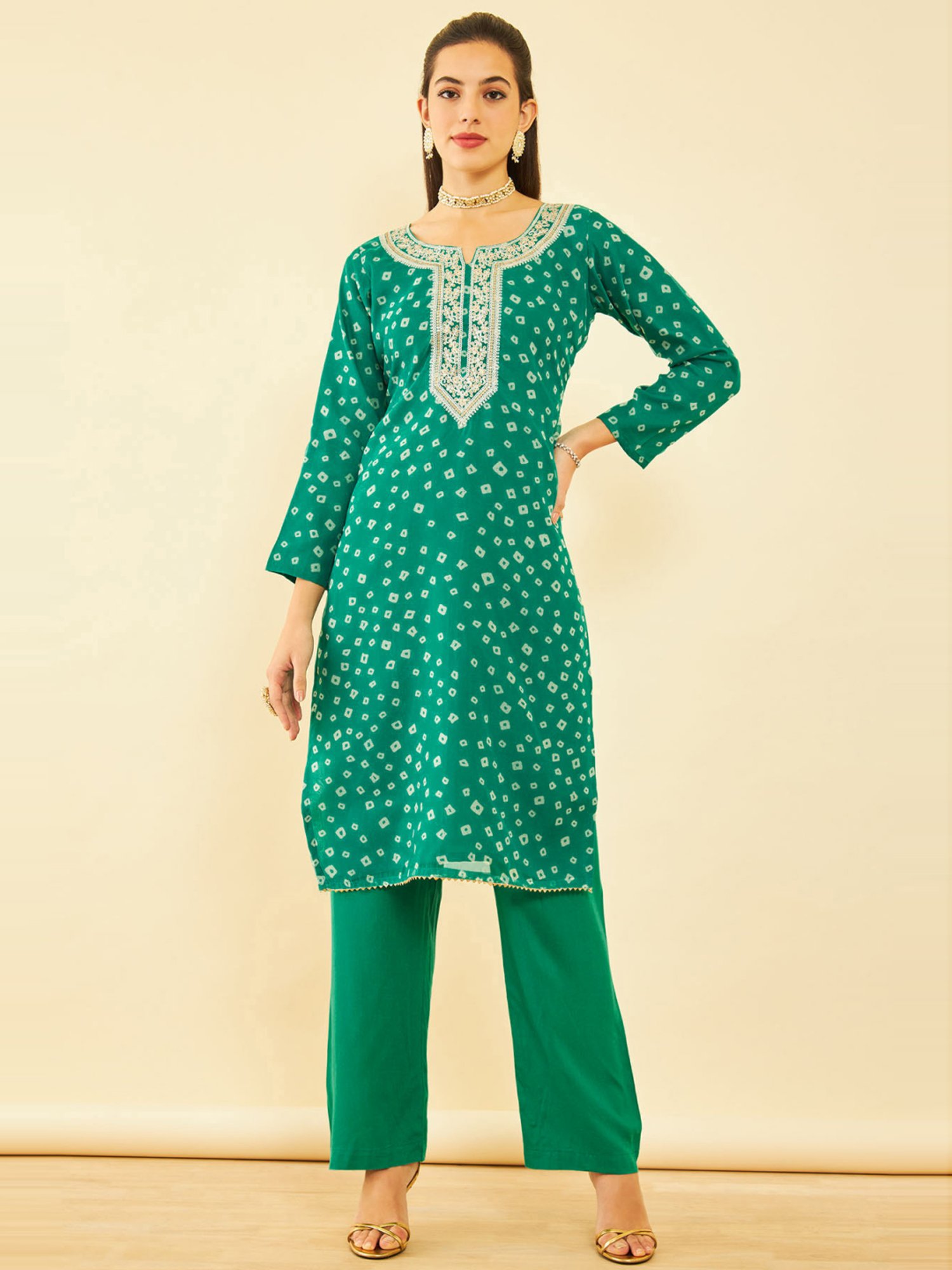 Soch Green Embroidered Unstitched Dress Material