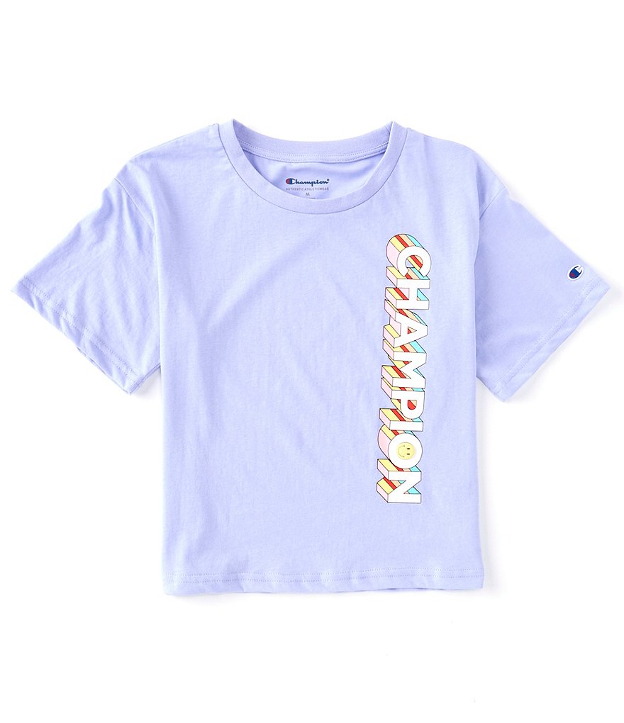 Champion Big Girls 7-16 Short-Sleeve Drop-Shadow Vertical-Logo Boxy Tee