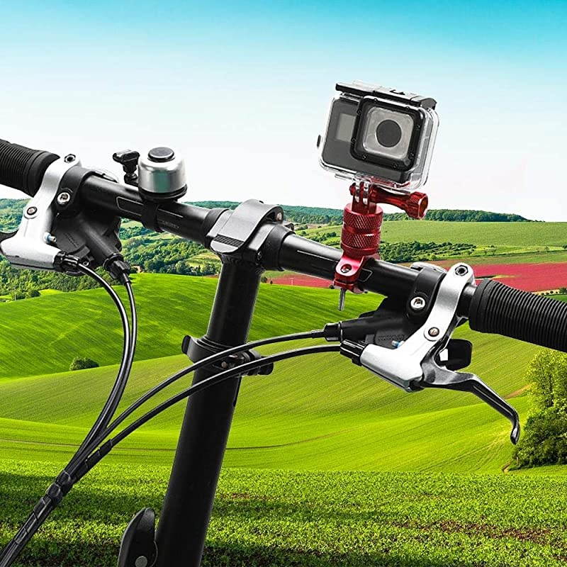 Aluminium 360 Rotation Mountain Bike Handlebar Mount Holder,Camera Motocross Grip Bar Stand Tube Clip for GoPro Hero 9 8 7 6 5 4 3+, Campark, AKASO, DJI OSMO XiaoYi and Most Action Cameras,Red