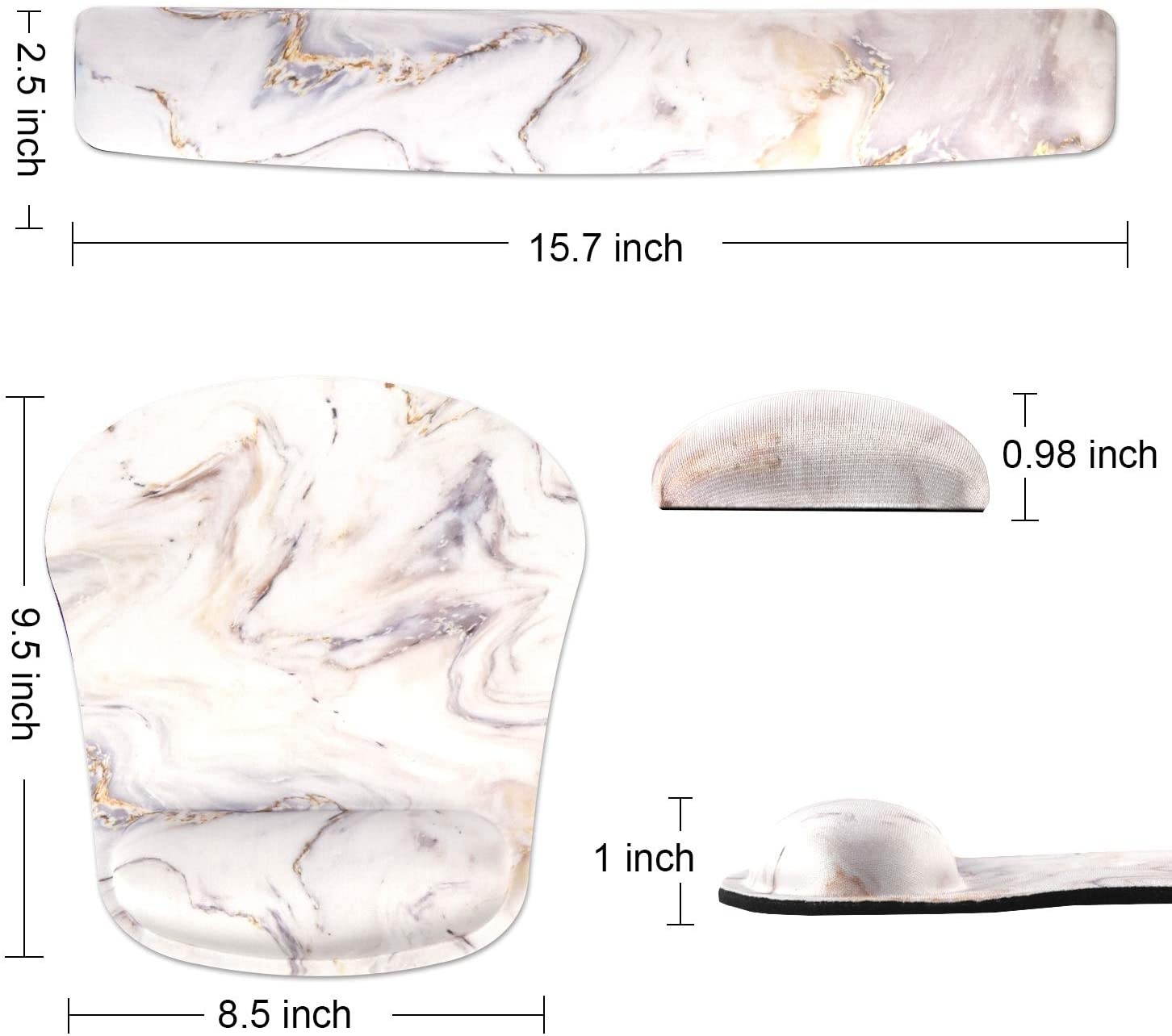 Artiron Keyboard Wrist Rest and Ergonomic Mouse Pad with Wrist Support, Memory Foam Filled Non Slip Base Easy Typing and Relieve Wrist Pain for Computer Office Laptop (Platinum Marble)