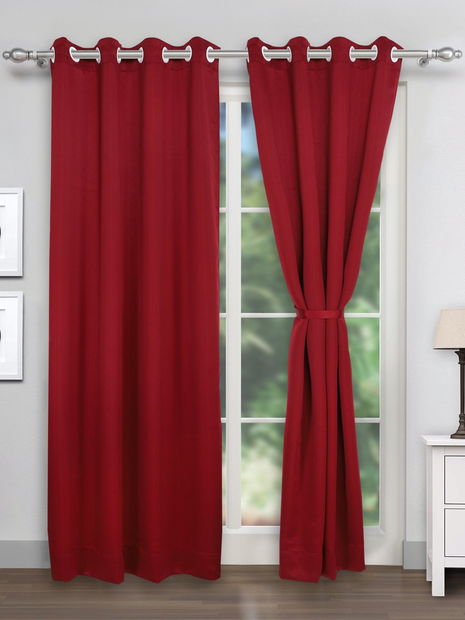 Swayam Cream & Blue Printed Faux Silk Door Curtains - Set of 2