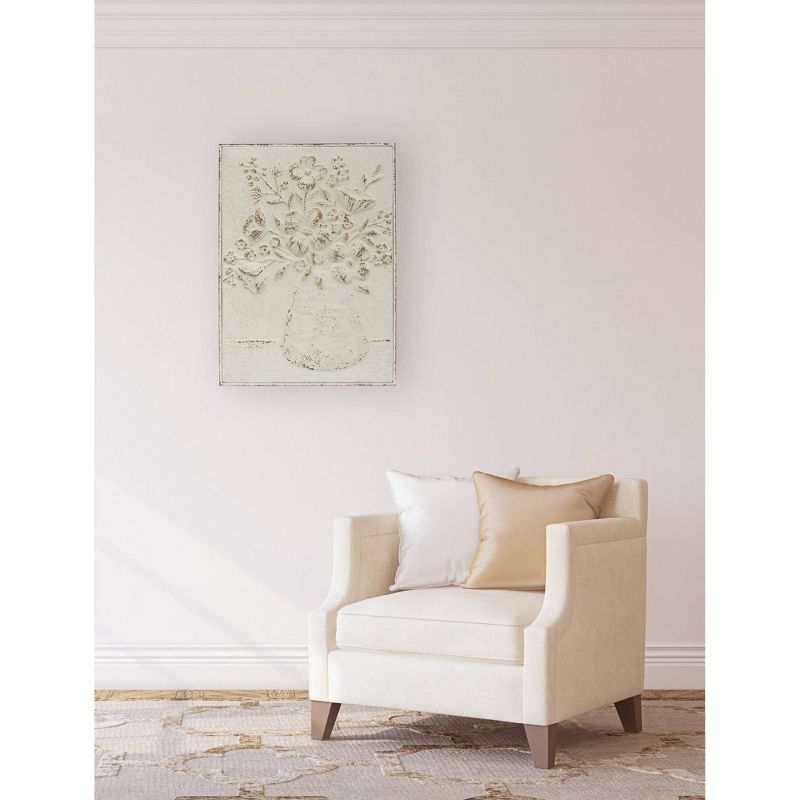 24" Embossed Flowers in Vase Distressed Metal Wood Wall Décor - 3R Studios