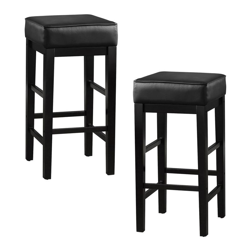 Lexicon 29" Pub Height Wooden Bar Stool Leather Seat Barstool, Black (2 Pack)