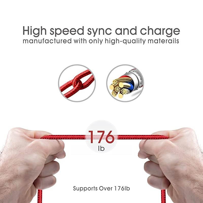 Lightning CableCertified Charger Cable for iPhone4Pack 33FT 66FT Nylon Braided USB Lightning Cable for iPhone X8 Plus87 Plus76 Plus66S Plus6s5iPad and Morered