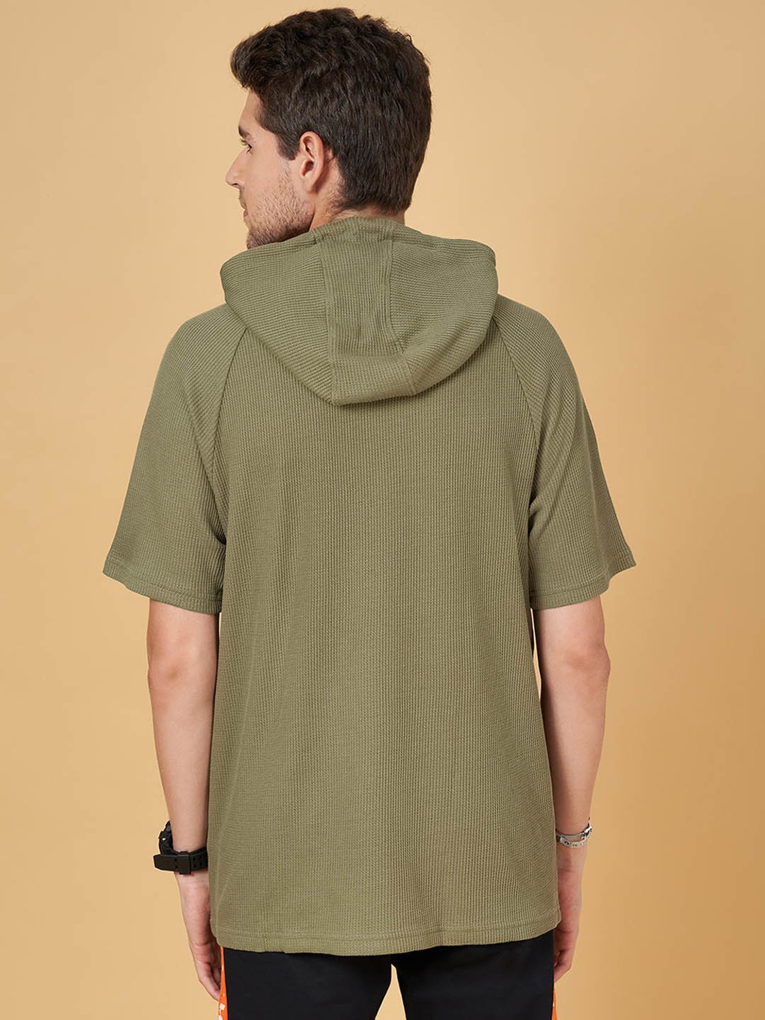 Street 808 by Pantaloons Green Cotton Regular Fit Printed Hooded T-Shirt