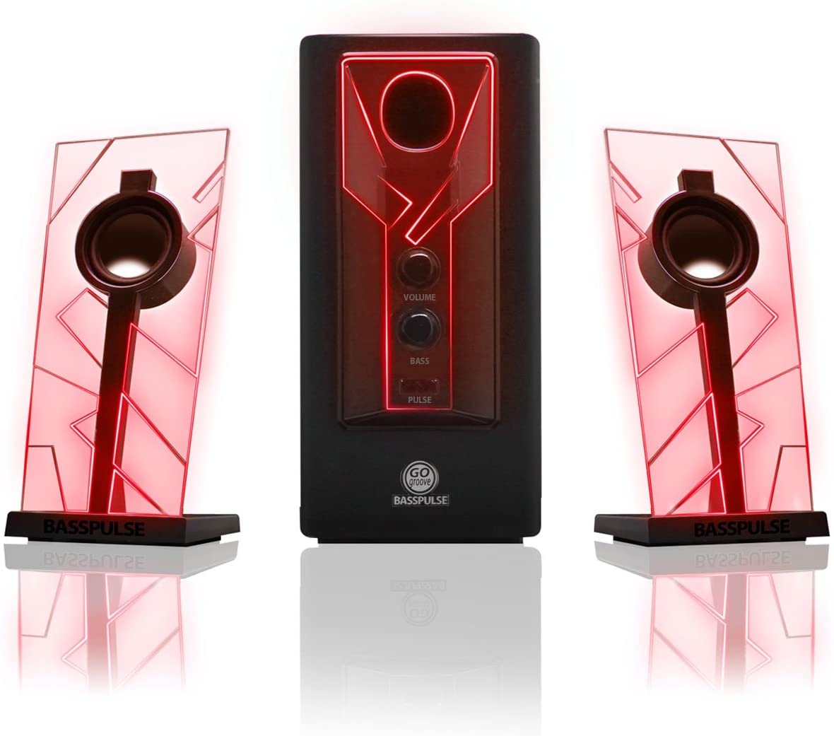 GOgroove BassPULSE 2.1 Computer Speakers with Red LED Glow Lights and Powered Subwoofer - Gaming Speaker System for Music on Desktop, Laptop, PC with 40 Watts, Heavy Bass