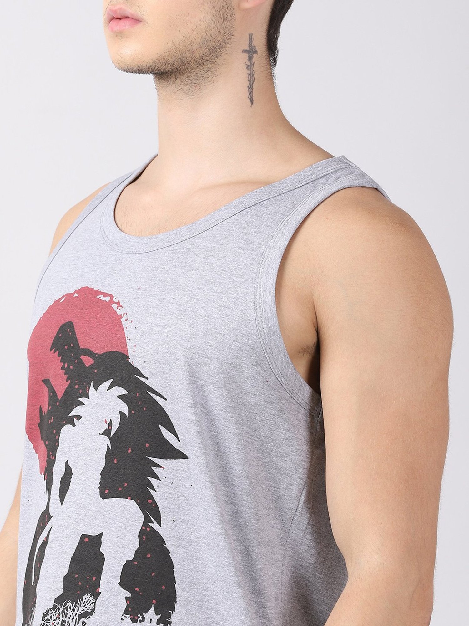 Bushirt Anime Grey Printed Cotton Vest