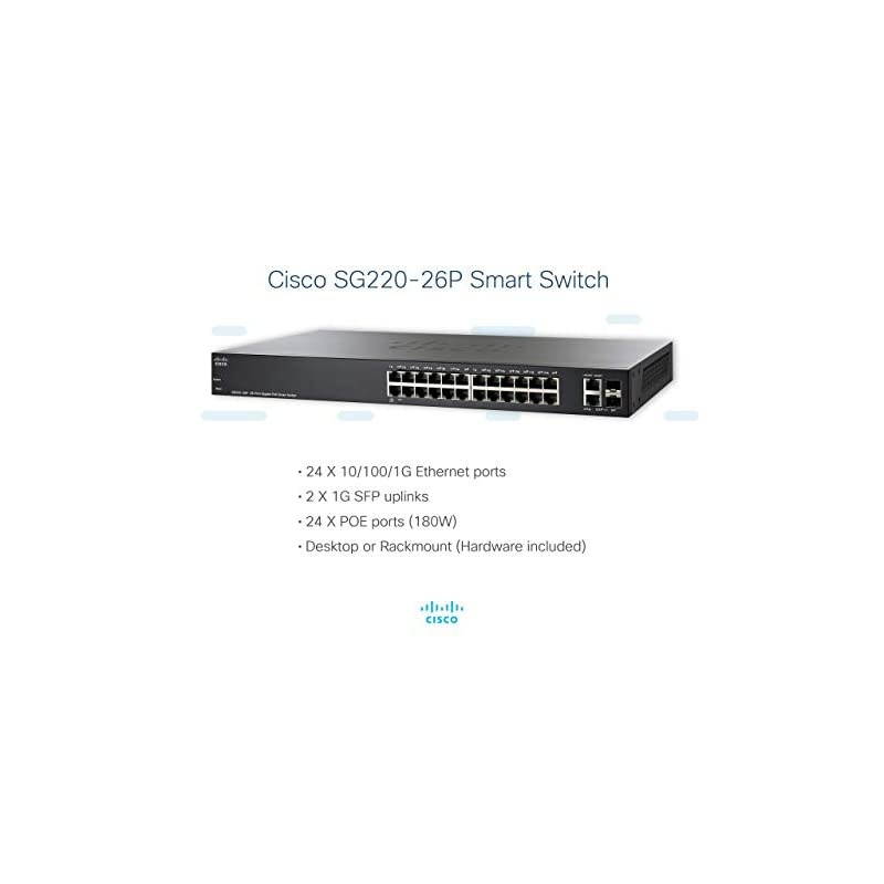 SG220-26P Smart Switch with 26 Gigabit Ethernet (GbE) Ports with 2 Gigabit Ethernet combo mini-GBIC SFP, 180W PoE, Limited Lifetime Protection (SG220-26P-K9-NA)