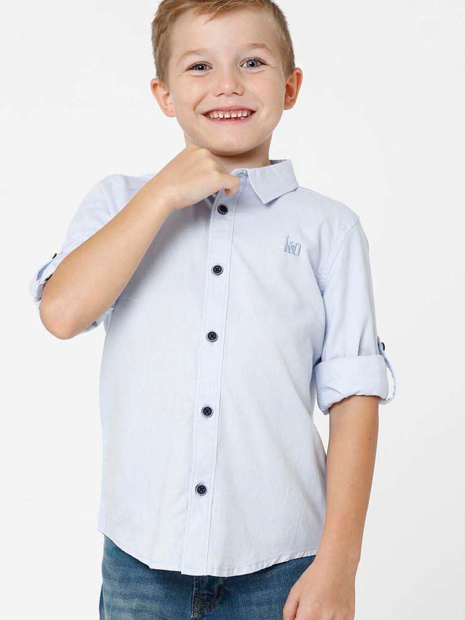 Kate & Oscar Kids Blue Cotton Regular Fit Full Sleeves Shirt