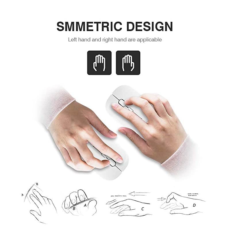 Wireless Mouse Rechargeable  Ultra Thin 1600 DPI Mini 24GUSB Receiver Portable Mobile Silent Optical Cordless Mouse Mice for LaptopPCComputerMac White