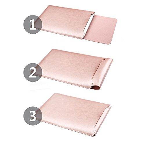 LAPOND Waterproof Real Leather Sleeve Case For 11.6 Inches MacBook Air,Laptop Case Bag with Mouse Pad (Rose gold)