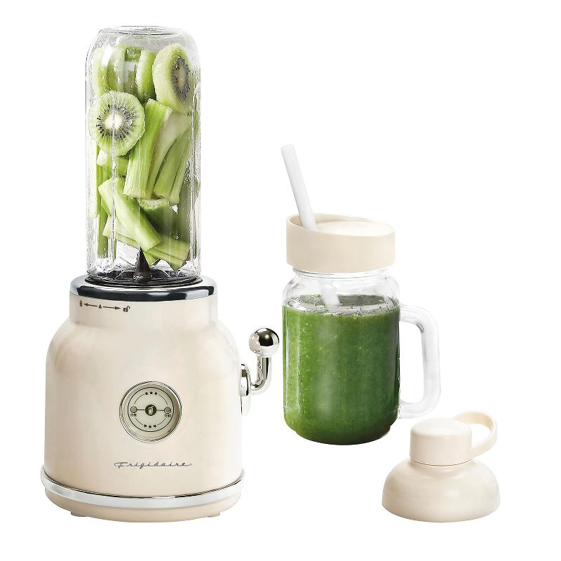 Frigidaire ESMM100 Retro Kitchen Smoothie Mixer Maker Blender with 17 Ounce Mason Jar Glass for Blending Ice, Fruits, Veggies, or Protein Foods, Cream