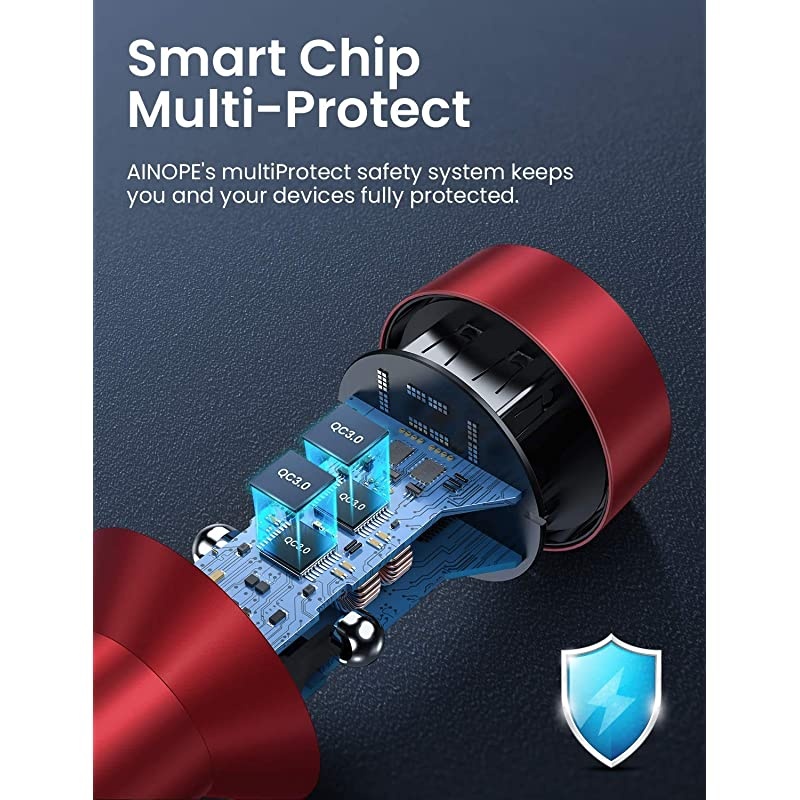 Car Charger Adapter,  Dual QC3.0 Port 6A/36W USB Car Charger All Metal Cigarette Lighter USB Charger Voltage Display Compatible with 11/11 pro/XR/X/XS/8, Galaxy Note 8/S9/S10+/S8 - Red