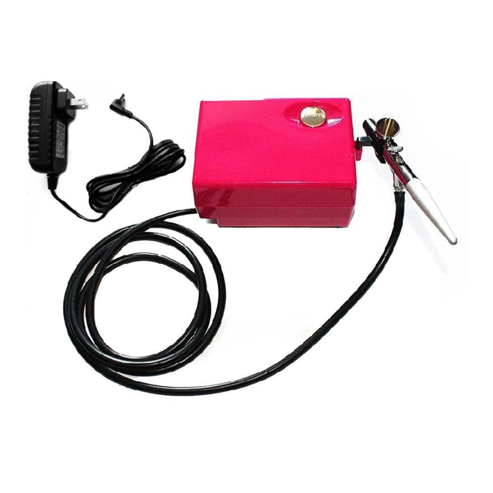 AirBrush Compressor Air brush Kit 0.4mm 2cc Spray Tattoo Nail Art Paint Gun Mini  pink