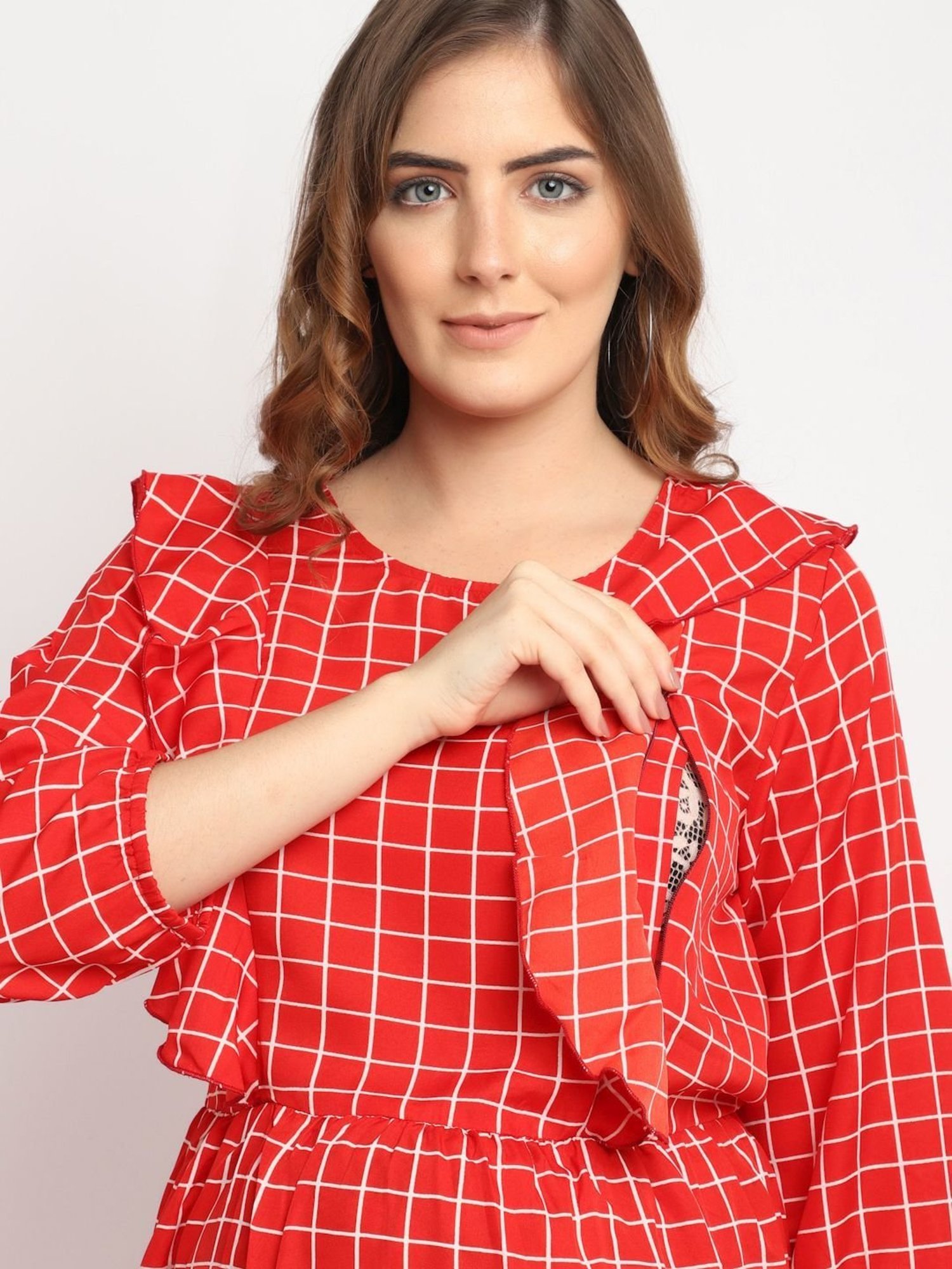 Moms Maternity Red Chequered Dress