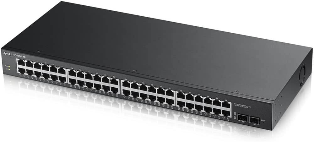 Zyxel 48-Port Gigabit Switch | Smart Managed | Rackmount with 2 SFP Ports | VLAN, IGMP, QoS [GS1900-48]