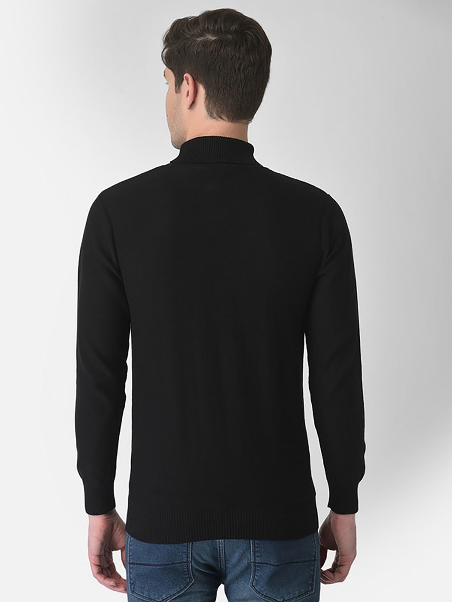 Turtle Black Cotton Regular Fit Self Desgin Sweater