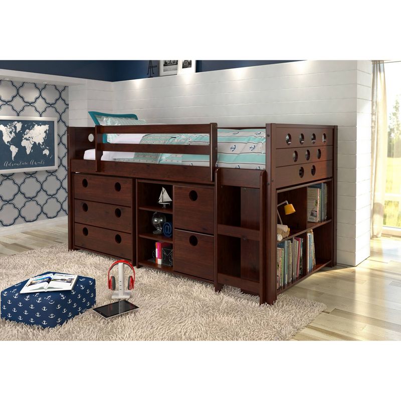 Twin Circles Low Loft Bed Set with Casegoods Cappuccino - Donco Kids