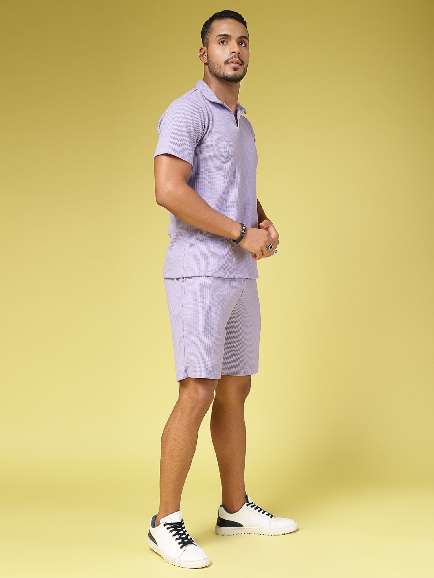 Rigo Light Purple Slim Fit Textured T-Shirt & Shorts Set