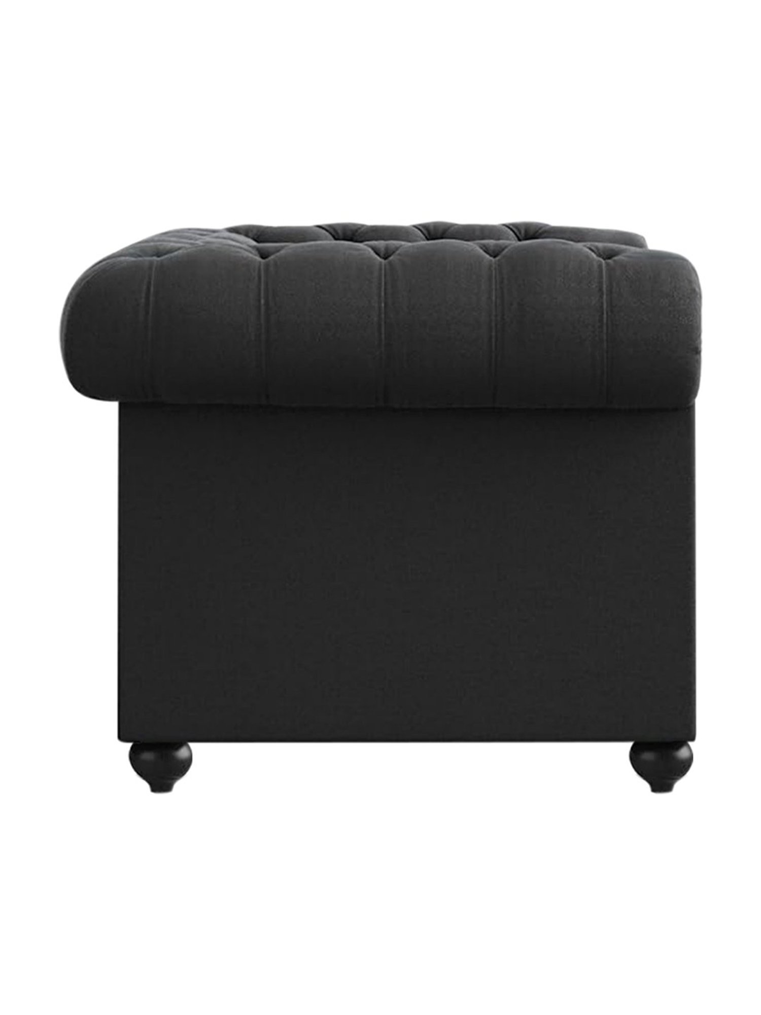 Trevi Manchester Quilted Black Fabric & Neem Wood 1 Seater Sofa