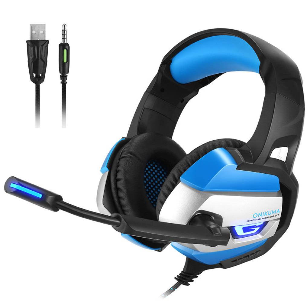ONIKUMA K5 Best Gaming Headset Gamer Deep Bass Gaming Headphones for Computer PC PS4 Laptop Notebook with Microphone LED - Black & Blue