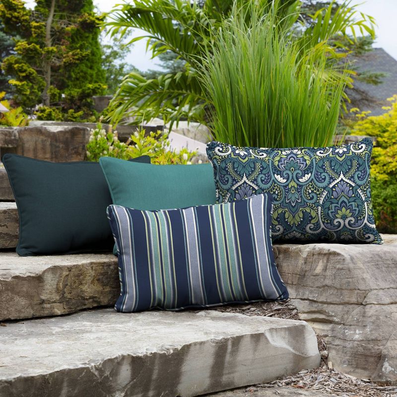 2pk Aurora Stripe Oversized Outdoor Lumbar Pillows Sapphire - Arden Selections