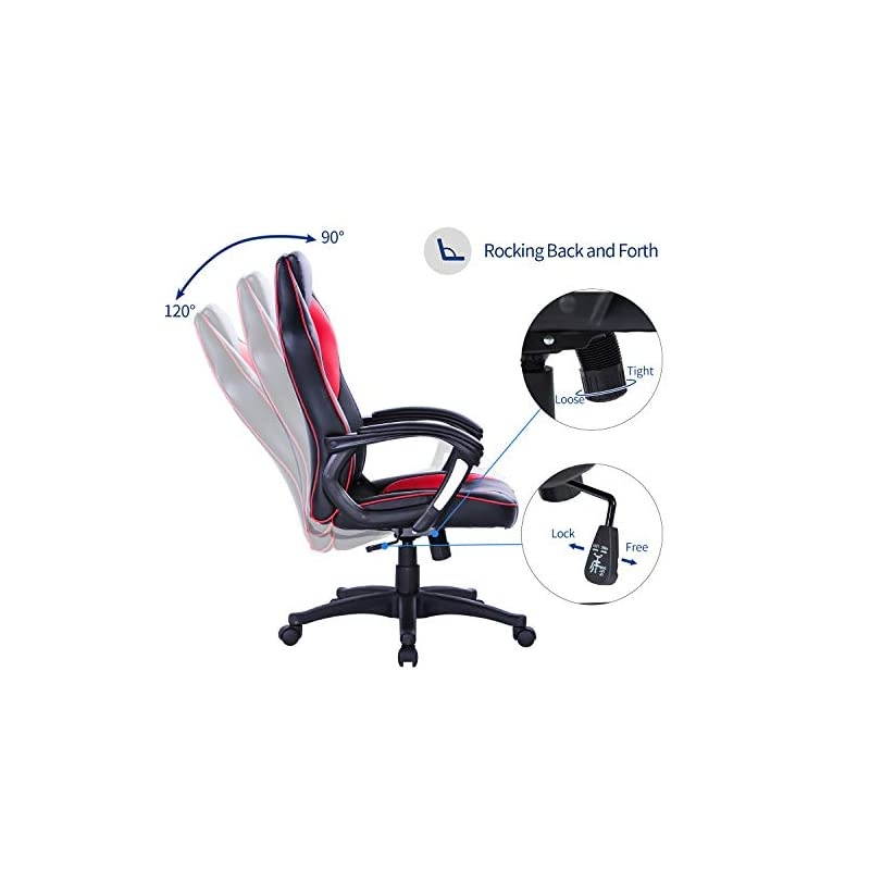 Gaming Chair Racing Recliner Ergonomic Office Chair Racing Task Swivel Executive Computer Chair Headrest and Lumbar Support, Red